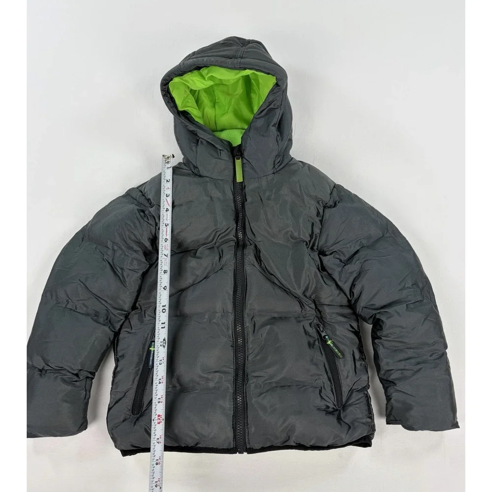 Champion Kids Boys Puffer Jacket Coat Hooded Black Neon Green Winter Size XS 4-5